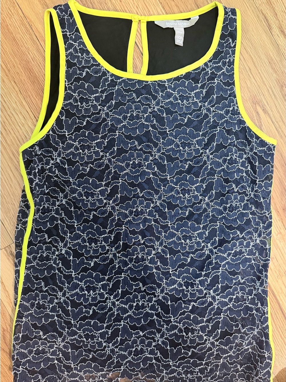 Banana Republic Navy Lace-Overlay Swim Coverup with Yellow Trim